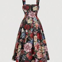 dagjydgfyja  MOD Vestido de talla grande, elegante y romántico, con estampado floral retro de verano - Naranja - Ver 2