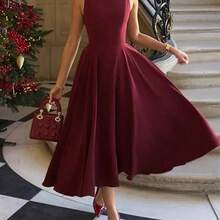 yonghongmaoyi1 Elegante vestido de Navidad de noche romántico francés sin espalda, ajustado, para fiesta y citas, de verano - Marrón - Ver 6