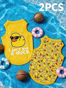 LUCKIE PAW 2pcs/Set Rompi Hewan Peliharaan Motif Bebek Kuning Kecil yang Lucu, Rompi Anjing Anti Kutu, Mengurangi Kerontokan Bulu, Isolasi, dan Bernapas, Cocok untuk Anjing Kecil & Besar, di Dalam & Luar Ruangan - Kuning - View 1