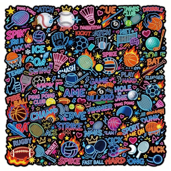 55pcs Neon Ball Sports Series Graffiti Stickers For Suitcases Mobile Phone Cases Laptop Helmet Skateboard Decorative Stickers DIY Creative