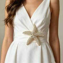 Broche de estrella de mar con strass brillante estilo vacaciones para mujer, pin decorativo versátil para vestido y traje - estrella de mar - Ver 4