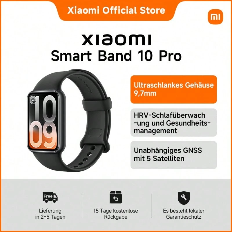 Xiaomi Smart Band 10 Pro - Ultraschlankes Gehäuse (9,7mm) mit 1,74" AMOLED Display | HRV-Schlafüberwachung und Gesundheits-Management | Nachrichten-Synchronisierung auf Zwei Geräten | Unabhängiges GNSS mit 5 Satelliten | Extrem Lange Akkulaufzeit von bis zu 21 Tagen - Mitternachtsschwarz - Übersicht 1