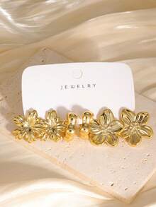 6-18pcs/Premium Vintage Textured Versatile Gold Earring Set - Gold - View 6