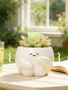 H Cute Smiling Face Mini Succulent Plant Pot, Small Indoor Flower Pot, Adorable Desktop Plant Pot, Suitable For Home And Office Decoration - A - View 10