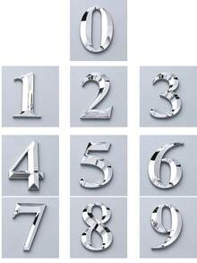 1pc Minimalist Style Door Number Plate, Silver 3D Decorative Sign Suitable For Home Entrance Door - House Number - View 1