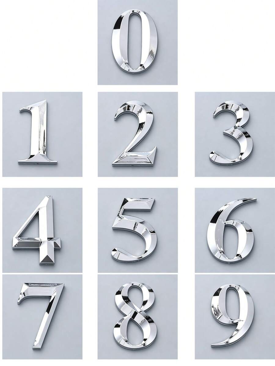 1pc Minimalist Style Door Number Plate, Silver 3D Decorative Sign Suitable For Home Entrance Door - House Number - View 1