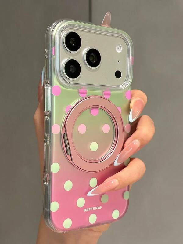Elegant Ombre Rainbow Polka Dot 360° Rotating Phone Holder, Suitable For IPhone 17 Pro Max, 16 Pro, 15 Pro, Full Coverage Protective Case For Women