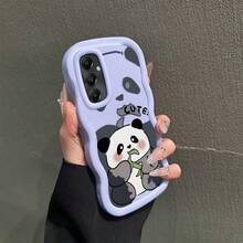趣味卡通熊貓吃竹子圖案 防污韓系小眾休閒卡通 青春獨特 新款優雅創意手機殼，適用 Galaxy、Honor X、HW、C53、C55 及 - 白色 - 查看 12