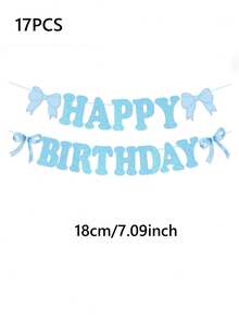 7件/17件粉色蝴蝶結生日快樂掛飾旋轉套組，多色亮片蝴蝶結，可愛少女風，可重複使用輕量，背景彩帶拍照道具，適用於單身派對、婚禮、女孩生日室內裝飾 - 生日快樂旗幟 - 查看 8