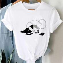 2026 Women's Quality Casual Cotton T-Shirt, Women's T-Shirts With Cartoon And Wine Print, Fun And Fashionable Clothes For Spring Summer, Elegant Women's T-Shirt, Printed T-Shirt For Girls, Unisex Basic T-Shirt - 白色 5 - 查看 1