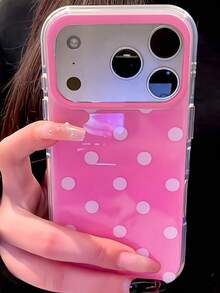 Fashionable Premium Style Chic Rose Pink Polka Dot Pattern Double-Layer Phone Case Compatible With IPhone 17 Pro Max 17 Pro 16 15 14 13 Pro Max 14 15 16 Plus 13 15 17 16 Beauty Shell Full Coverage Anti-Drop Protective Cover - Pink - View 2