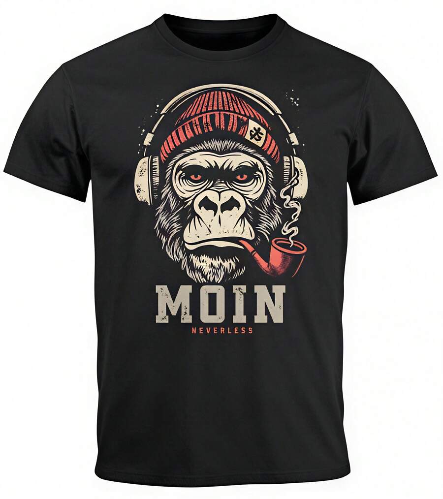 2025 Maglietta estiva da uomo con stampa gorilla e lettering Moin, stampa musicale sul petto, t-shirt con stampa - nero - Visualizzare 1