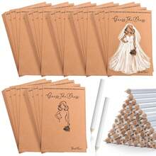 Bridal Shower Game Set, DIY Bridal Gown Painting Cards, Includes Cards And White Pencils, Suitable For Bridal Shower, Bachelorette Party, Birthday Party, Anniversary, "The Dress" Bridal Shower Game Set, Includes Game Cards And Water-Soluble Pencils - Multiple Styles - View 1