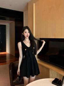 Women Midi Dresses - Black - View 9