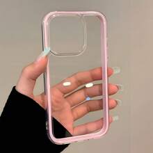1pc Pink Personalized Border 2-In-1 Transparent Minimalist Full Coverage Soft Phone Protective Case Compatible With IPhone 17 16 15 14 13 12 11 Pro Max Unisex, Smartphone Protective Cover, Device Protection Accessory, Minimalist Style Phone Case, Transparent Minimalist Style, Style-Conscious Users, Tech Accessory Enthusiasts, Personal Device - Pink - View 5