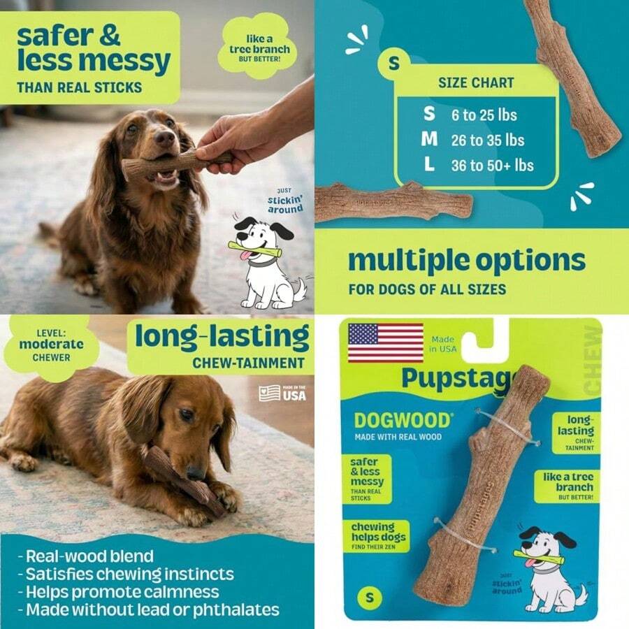 Dogwood Dog Chew Toy, Made In The USA Real-Wood Blend, Natural Flavor And Texture, Moderate Chewers, Small, 5.4 - Gói nhỏ gồm 1 sản phẩm - Xem 1