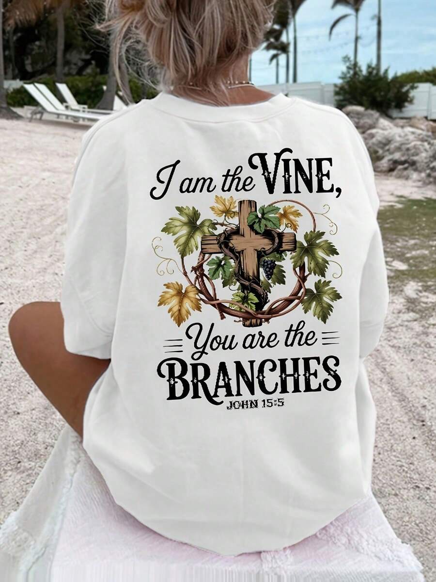 Summer T-Shirts, Graphic Print T-Shirts, Short Sleeve, Round Neck, Casual Tops For Summer And Spring, Women's Clothing, Cotton T-Shirts, Spring Tops For Women. - White - View 1
