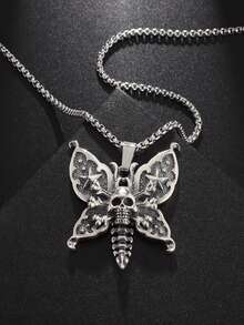 1PC Retro Gothic Skull Butterfly Pendant Necklace For Men And Women Punk Motorcycle Riding Jewelry Gift - Fashion - View 10