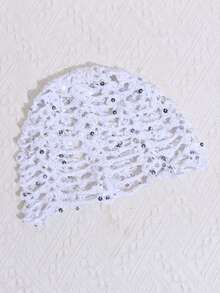 1pc Women's Vintage Lace Headwrap, Y2K Cute Casual Style, Fashionable Contrast Color, Sequin Shiny, Hollow Breathable Decorative Handmade Knitted Hat, Daily Wear Headwrap Bucket Hat - Sequins - View 13