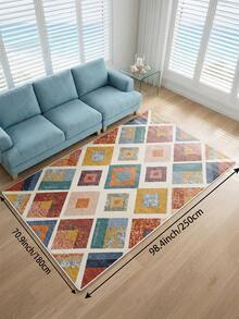 1 pieza Alfombra de sala de estar con patrón de diamante multicolor, adecuada para cocina, comedor, dormitorio, decoración de vacaciones, interior/exterior, oficina, vestíbulo, felpudo antideslizante, alfombra de baño, pasillo, área de estudio y juegos - Multicolor - Ver 18