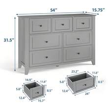 Dresser With 7 Deep Drawers For Bedroom, Modern Simplist Wood Storage Chest With Gold Handles, Oversize Organizer For Closet, Hallway, Living Room, Entryway - 灰色 - 查看 6