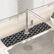 1pc Black Diamond Grid Sink Faucet Absorbent Mat, Drainage Mat, Kitchen, Bathroom Sink, Countertop, Drainage Mat, Diatomaceous Earth Wash Basin, And Trimmable Quick-Dry Mat. - Multicolor - View 14