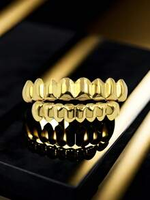 AINTTBY 1pc/2pcs Hip Hop Gold Plated 8 Teeth Grillz, Shiny Gold Dental Grills For Halloween Party Costume - Multicolor - View 8