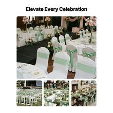 Lazos de Satén para Sillas y Fundas Elásticas para Sillas de Boda, Banquete, Recepción, Sillas Plegables de Comedor, Cintas Decorativas para Sillas, Fundas Elásticas Lavables, Oro, Oro Rosa, Rojo, Azul Marino, Azul Claro, Verde Claro, Negro, 50 Piezas o 100 Piezas - Tira decorativa para fundas de sillas, color verde claro, 100 unidades. - Ver 2