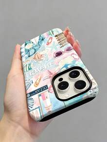 1 pieza Funda de teléfono dura brillante 2 en 1 con patrón de collage de playa - Estilo de vacaciones de verano con estrella de mar, compatible con iPhone 17 Pro Max/17 Pro/17e/16e/16 Pro Max/15 Pro Max/14 Pro Max/13 Pro/12/11/XR/XS Max/7/8, unisex, perfecto para la temporada de vacaciones, la temporada de graduación, la temporada de regreso a clases, el viaje diario y la moda callejera, funda de teléfono de moda de verano con alta estética - Multicolor - Ver 2