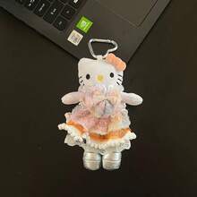 SANRIO 1件網格洋裝，長形，兒童毛絨娃娃背包配件，毛絨吊飾，情人節禮物，鑰匙圈 - 彩色 - 查看 7