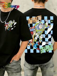 Disney Kids' Casual Short-Sleeve T-Shirt – Buzz Lightyear And Woody Cartoon Print Crew Neck Top – Comfortable Everyday Wear For Older Children And Teenagers. - Black - View 1