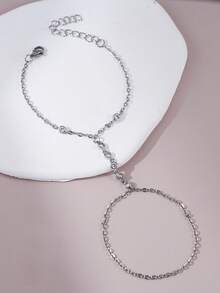 1pc Exquisite Finger Chain With Inlaid Cubic Zirconia, Suitable For Women's Daily Wear, Dates, And Music Festival Outfits - Silver - View 4