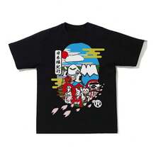 Unique Monkey Graphic Oversized Street Cotton Tee - 黑色 - 查看 1