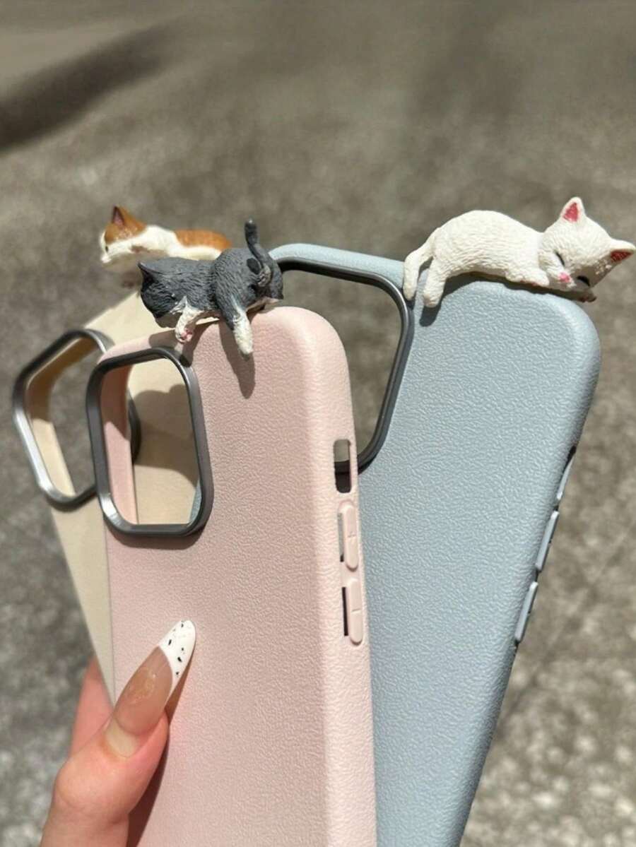 1 buah Casing Ponsel Kulit Imitasi PU Desain Kucing 3D Lucu Populer, Pelindung Sentuhan Lembut Anti-Selip, Casing Tahan Guncangan Gaya Feminin Modis, Kompatibel Dengan Apple 17/17 Air/17 Pro/17 Pro Max/I16/15/14 / / / Honor/