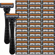 Safety Razors, Manual Shaving Razors, 3-Layres Blade Razors, Replacement Razor Blades, Hair Care Tools, Traditional Safety Razors For Smooth Shaving Travel - Orange - View 2