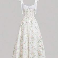 dagjydgfyja  MOD Vestido azul con pliegues en el busto, hombros con lazo, cintura ceñida, bajo acampanado, adecuado para boda, fiesta de cumpleaños, cita, vacaciones, té de la tarde - Multicolor - Ver 3