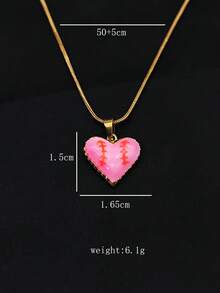 1 pieza Collar de mujer de estilo de lujo ligero versátil y de moda, colgante de béisbol con bloques de color, exquisita artesanía de costura, corazón rosa delicado de nicho, acero de titanio chapado en oro de 18K, cadena de clavícula de alta gama para uso diario - Rosa - Ver 5
