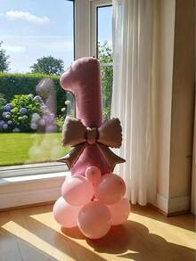 kumozawa 12pcs/Set 32-Inch Pink 0-9 Birthday Party Decoration Balloon Set, With Soft Pink Bows, Pink Latex Balloons, Suitable For Party, Dreamy And Sweet, Create Perfect Party Photo Backdrop - View 3