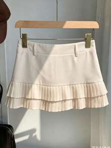 Y2K Waist Missing Pleated Sexy Low Waist Versatile Mini Skirt Casual Spring - Apricot - View 4