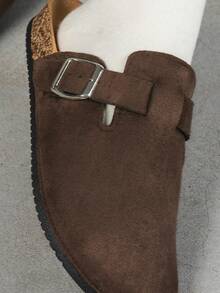 Women's Casual Solid Color Suede Buckle Flat Slip-On Closed-Toe Slippers, Available With Thermal Lining And Without Thermal Lining - Sheep Palm - View 7
