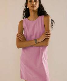 2026 Summer New Women's Cotton Linen Vest Dress, Backless Solid Color Mini Dress, Multiple Colors - Light Blue - View 6