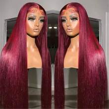 Uveous 200% Density 34 Inch 13x4 99j Burgundy Lace Front Wigs Human Hair Straight Wigs For Women Glueless 13x4 Lace Front Wigs Human Hair Colored Red Straight Lace Front Wigs Human Hair Pre Plucked Wigs - S99J - 查看 2
