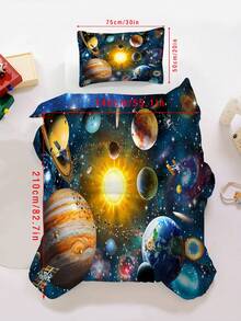 2/3件組太陽系行星3D印花被套組，銀河太空床寢，含太陽、地球、木星，適合兒童、青少年、成人、男孩與女孩，臥室使用 - 彩色 - 查看 10