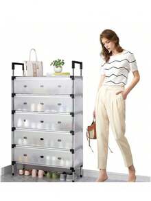 4/5/6/7/8/9 Tier Storage Rack Shoe Rack Easy To Assemble - Clear - View 4