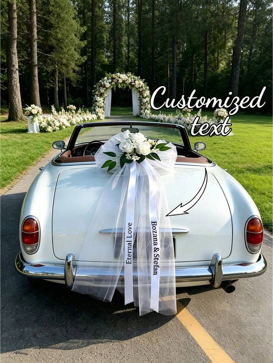 1件客製化婚禮蝴蝶結裝飾,婚禮車飾,新家裝飾,個性化文字或姓名,新娘禮物,個性化婚禮車緞帶蝴蝶結裝飾,婚禮車網格蝴蝶結裝飾,婚禮必需品 - 彩色 - 查看 1