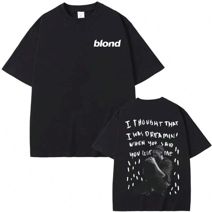 Streetwear Rapper Frank Doppelseitig Bedrucktes T-Shirt Rap Herren Blondes Hip-Hop T-Shirt Ocean Oversized Damen Casual Reine Baumwolle T-Shirts - 2 - Übersicht 1