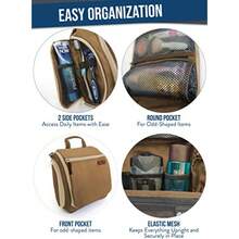 DandD - Neceser de viaje colgante para hombres y mujeres kit organizador de cosméticos maquillaje y artículos de cambiador grande con 10 compartimentos cremalleras YKK gancho giratorio de metal XXL - Marrón coñac Marrn - Ver 5