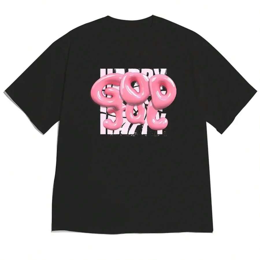 2026 Spring_Summer New Drop Shoulder Short Sleeve T-Shirt Comfortable Skin-Friendly Cool Creative St - Black - View 1