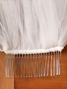 1pc White Tulle Hair Comb Fingertip Long Bridal Veil, Women's Church Wedding, Wedding Photography, Bachelorette Party Accessory - White-i - View 5