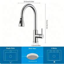 1/2/3pcs Pull Down Kitchen Sink Faucet, Retractable Spray Head Kitchen Tap, 3-In-1 Modern Stainless Steel Home Water Faucet - Water Saving Design, Multi-Function Flow Control, Streamlined Metal Finish, Durable Sanitary Ware, Suitable For Home & Kitchen, Dishwashing Sink, Balcony, Laundry Room, Bar, RV, Farmhouse, Etc., Dead Angle Cleaning Essential Kitchen Supplies, Stretchable Sink Faucet Kitchen Accessories, Minimalist Modern Home Decor Style Faucet, Simple Practical Multi-Function Bathroom Decor Faucet Accessories. - Silver - View 3